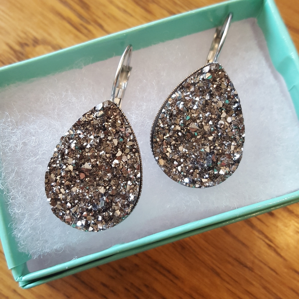 NWOT- Handmade Large Metallic Gray Druzy Earrings
